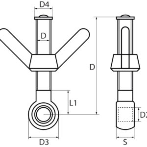 Stainless Steel Long Shank Eyebolts with Wing Nut